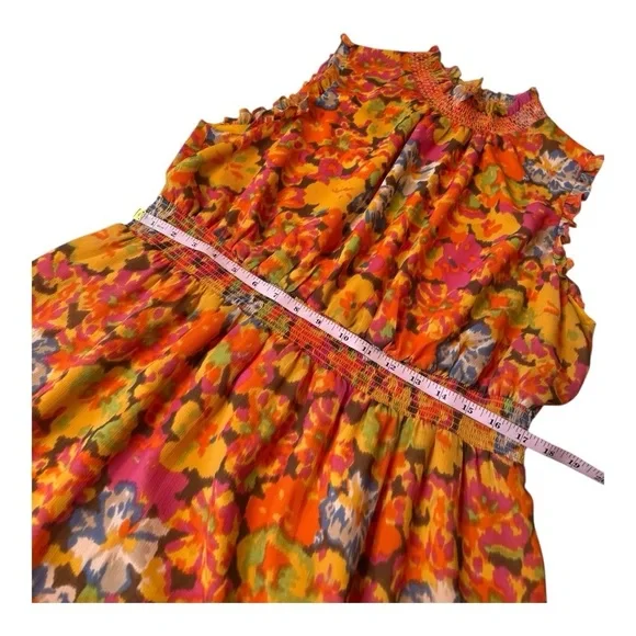 J Crew Smocked Waist Ruffle Sleeveless Maxi Flowy Orange Sunset Floral XXL NWOT - Picture 11 of 16